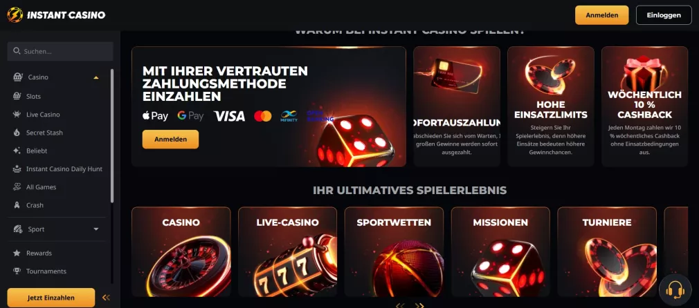 Instant Casino 200% Willkommensbonus bis zu 7.500 € – Jetzt online spielen in Deutschland