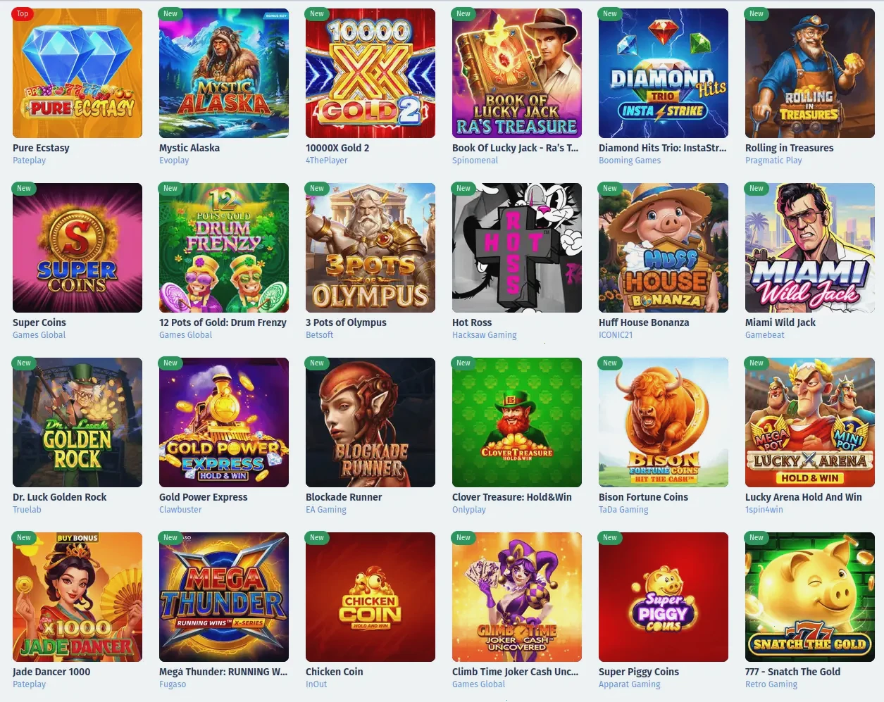 Instant Casino Spielauswahl